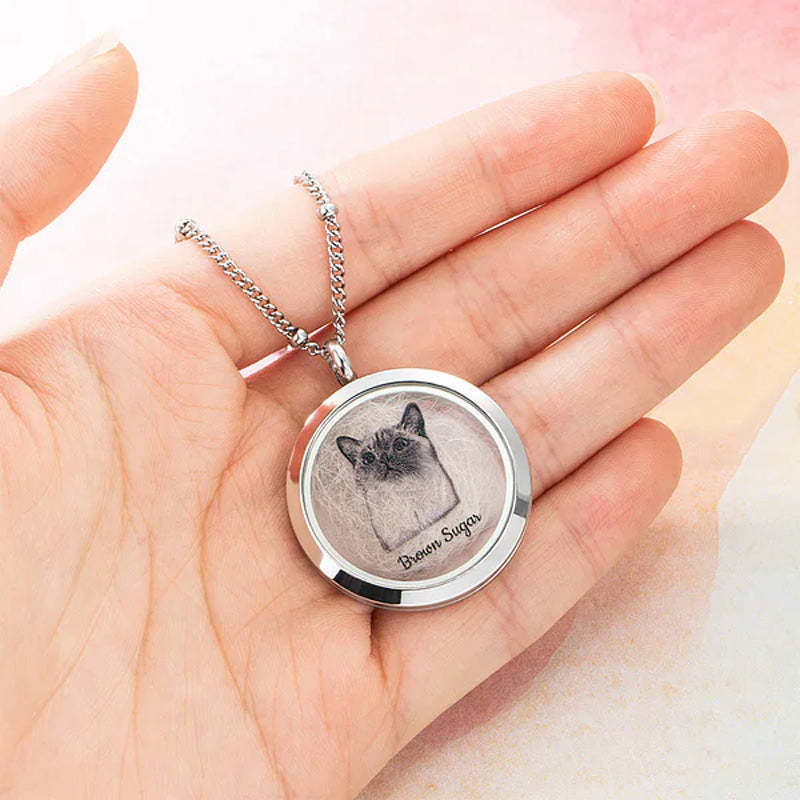 Collier souvenir personnalisé en fourrure d'animal de compagnie avec portrait, bijoux commémoratifs, cadeau de perte d'animal de compagnie pour elle