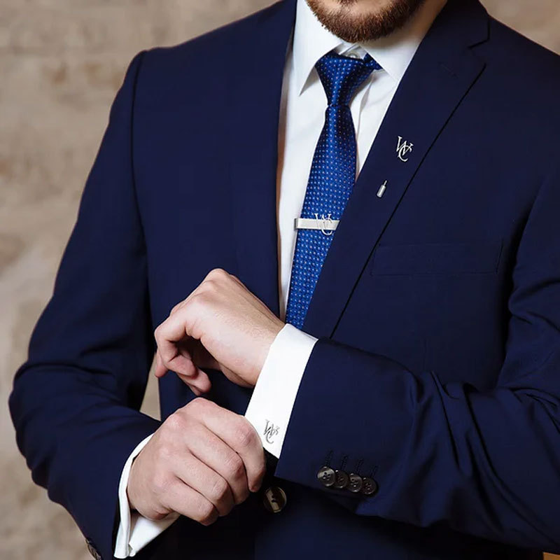 Ensemble de boutons de manchette et épingles à cravate avec initiales personnalisées