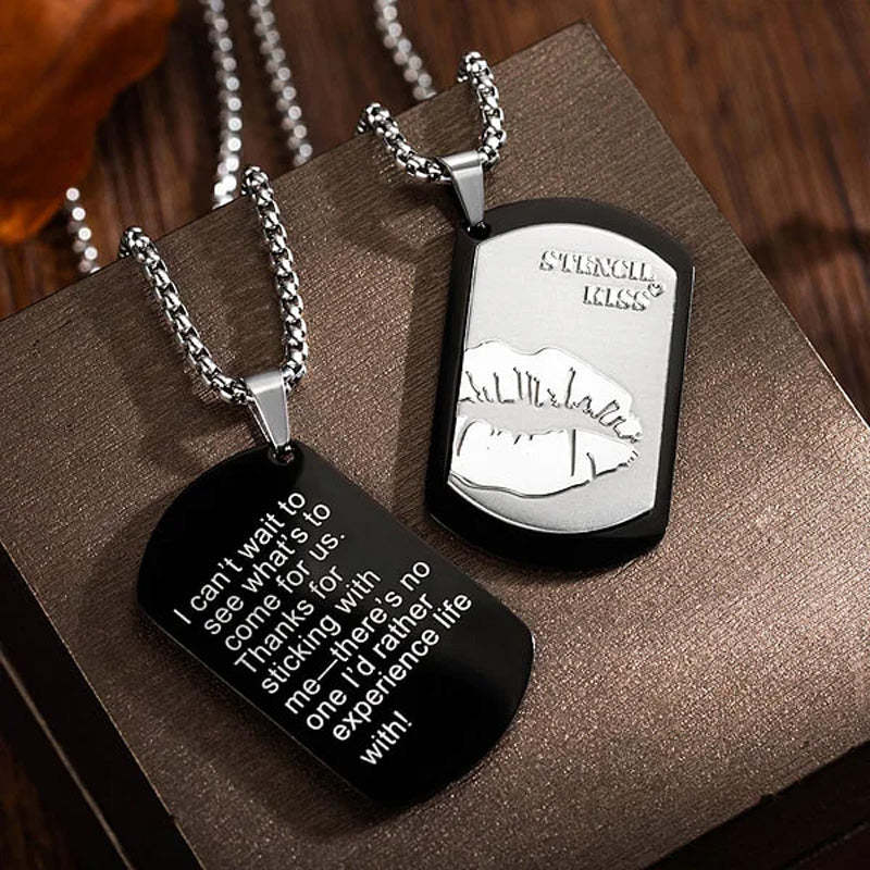 Personalized Engraved Lip Print Kiss Men's Necklace with Name Text Valentine's Day Anniversary Gift for Him
