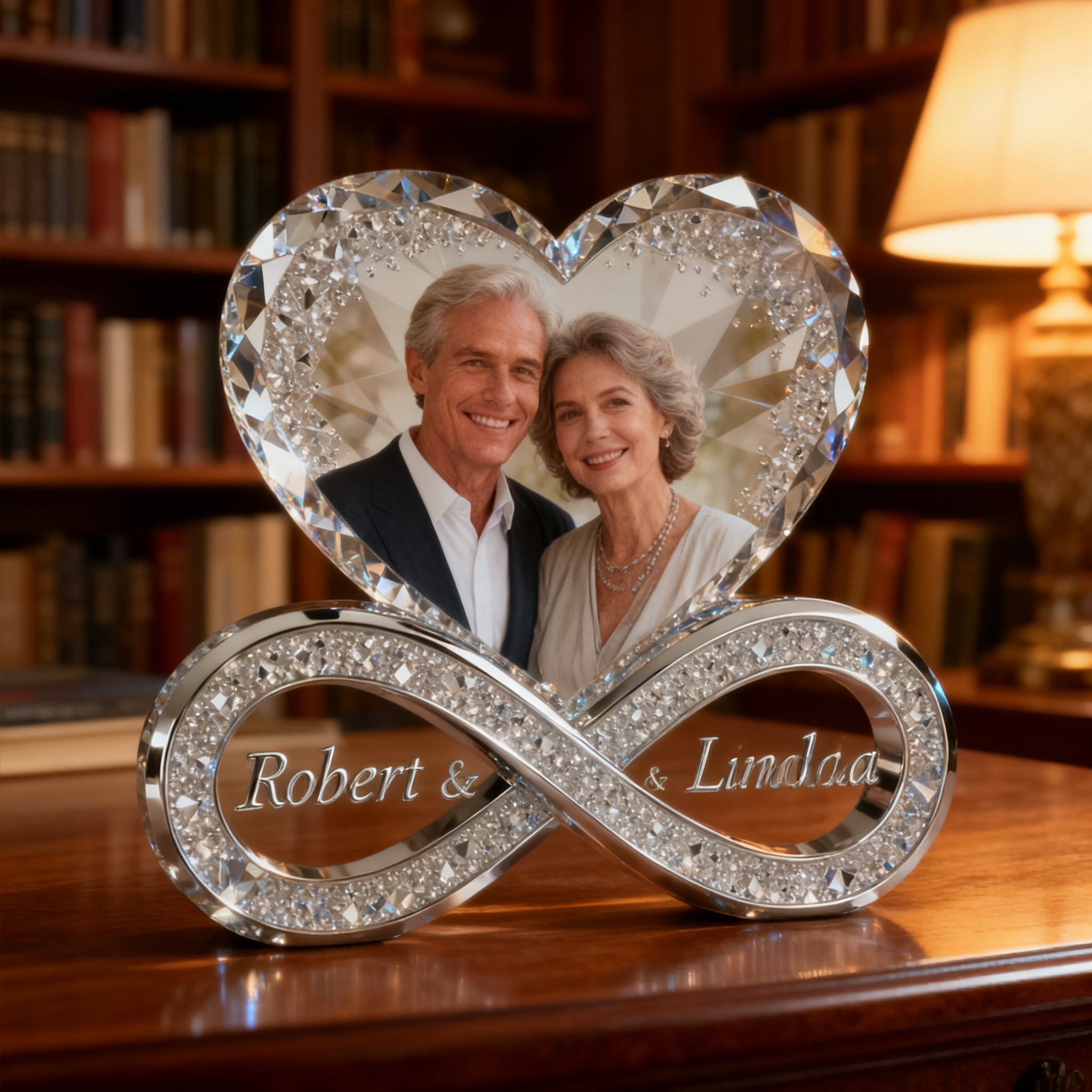 Ornement personnalisé de symbole d'infini de portrait de couples