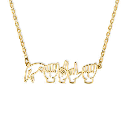 Collier personnalisé en langue des signes LSF avec charme de nom d’orthographe digitale