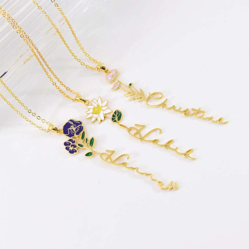 Personalized Name And Birthday Flower Necklace