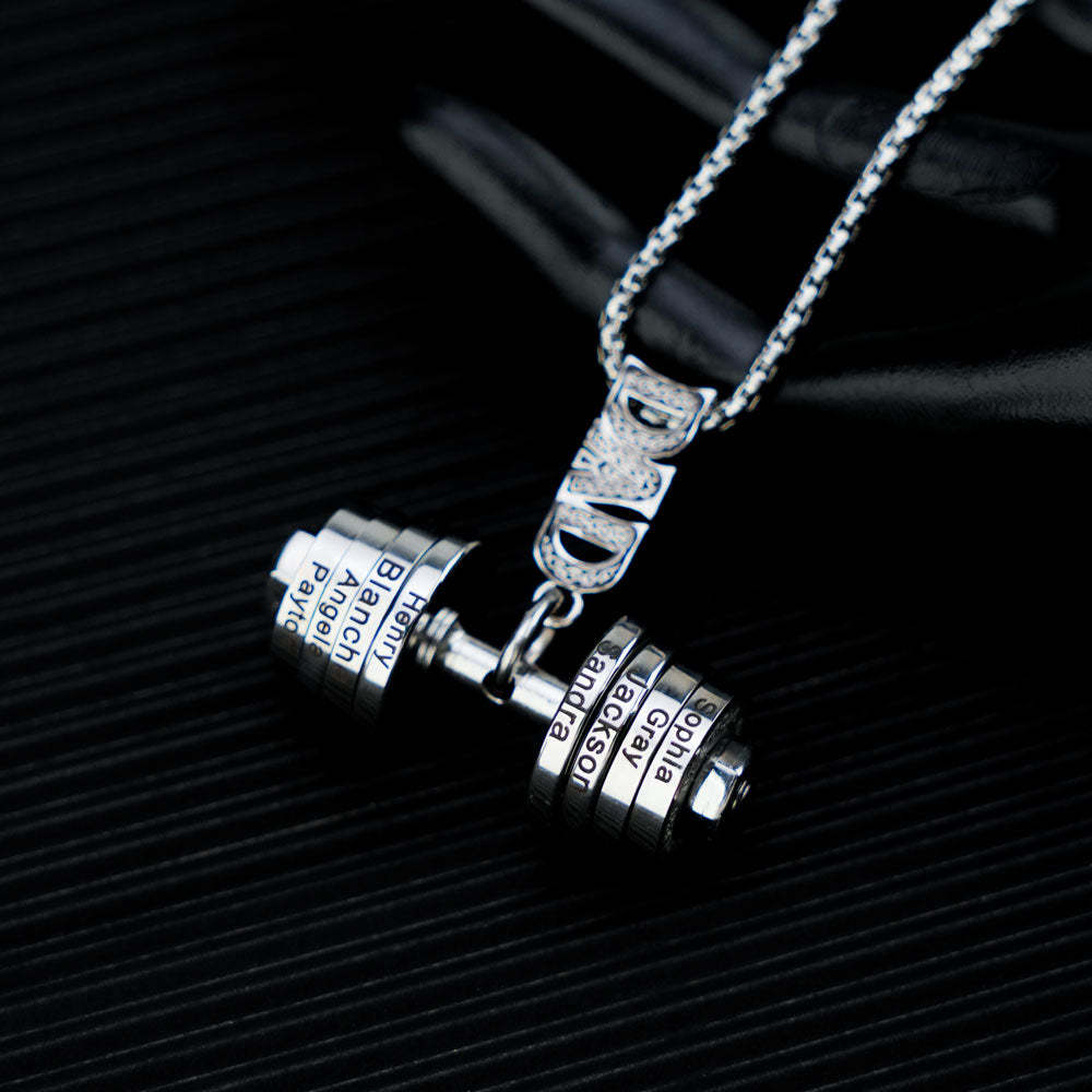 Personalized Dumbbell Pendant Name Necklace - Thanksgiving/Christmas/Father's Day Gift