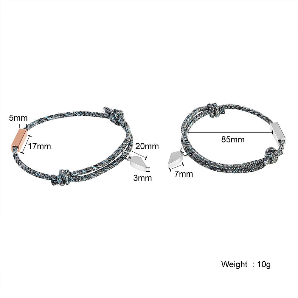 Bracelets de couple tressés assortis personnalisés Noms personnalisés Bracelets magnétiques Cadeaux de Saint-Valentin pour couple