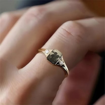 Bague avec pierre de naissance et photo personnalisée