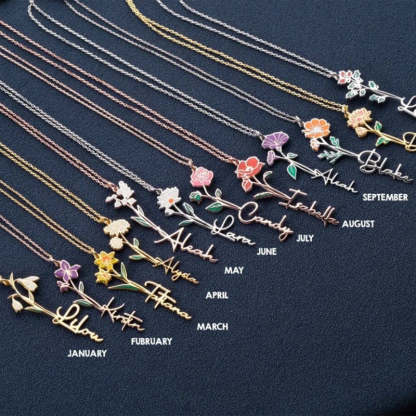 Personalized Name And Birthday Flower Necklace