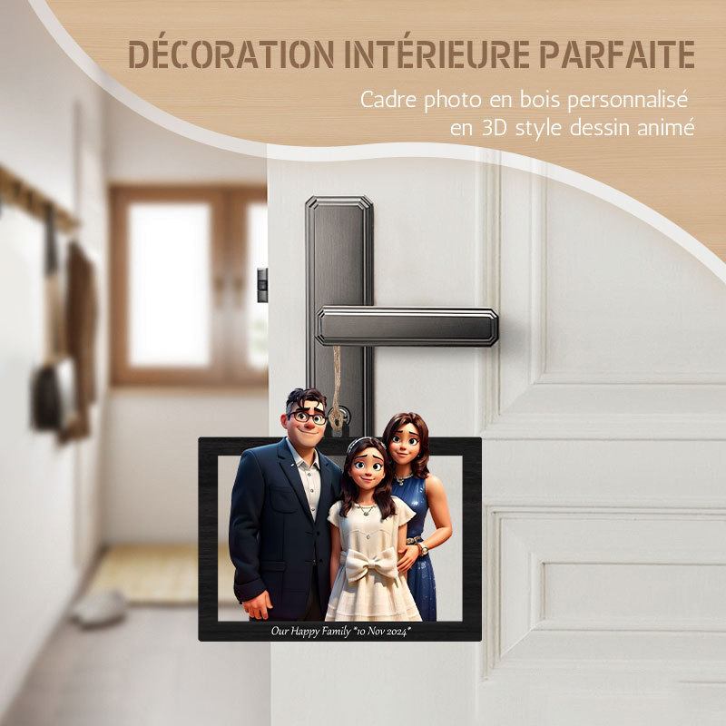 Pendentif en bois photo personnalisé de style dessin animé 3D