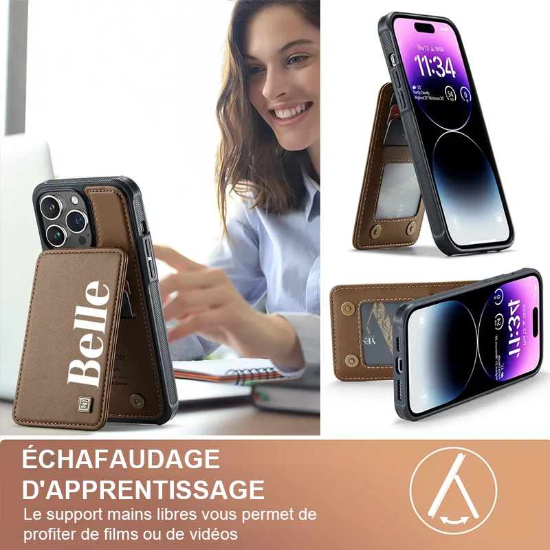 Étui de téléphone portefeuille personnalisé avec porte-cartes Monogram