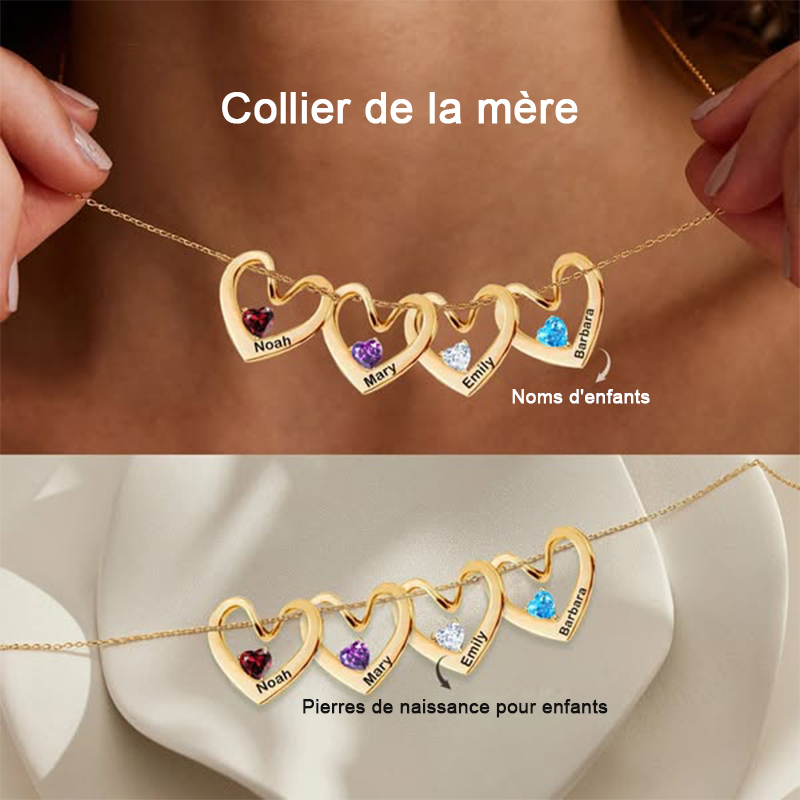 Collier personnalisé avec pierre de naissance et nom en forme de cœur pour maman et grand-mère