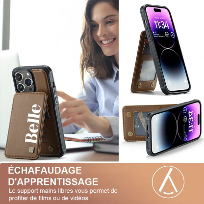 Étui de téléphone portefeuille personnalisé avec porte-cartes Monogram