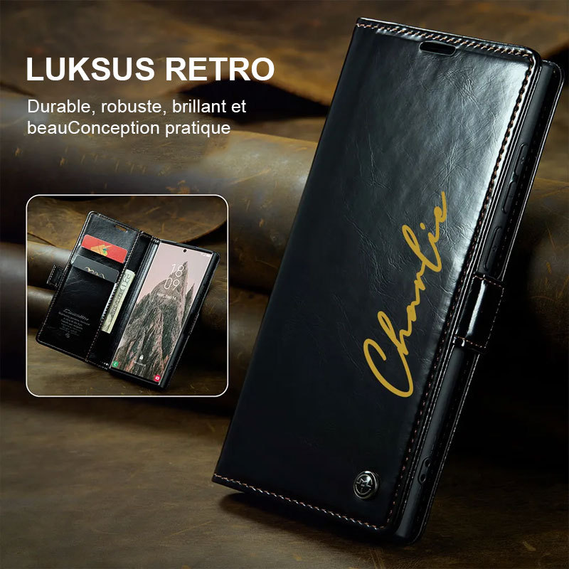 Étui de téléphone portefeuille magnétique avec porte-carte monogramme personnalisé