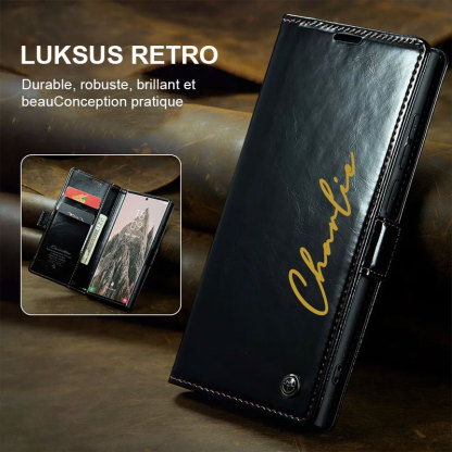 Étui de téléphone portefeuille magnétique avec porte-carte monogramme personnalisé