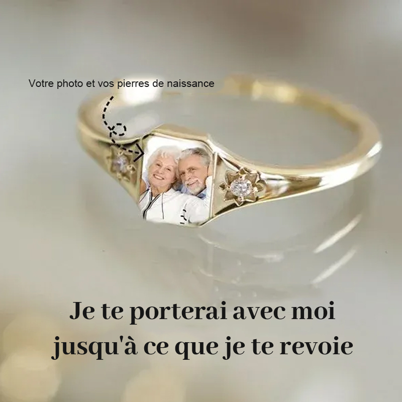Bague avec pierre de naissance et photo personnalisée