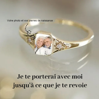 Bague avec pierre de naissance et photo personnalisée