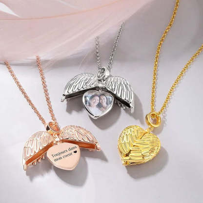 Personnalisé Photo Texte Gravé Forme Ailes d'Ange Coeur Cadeau Souvenir Anniversaire St Valentin pour Femme