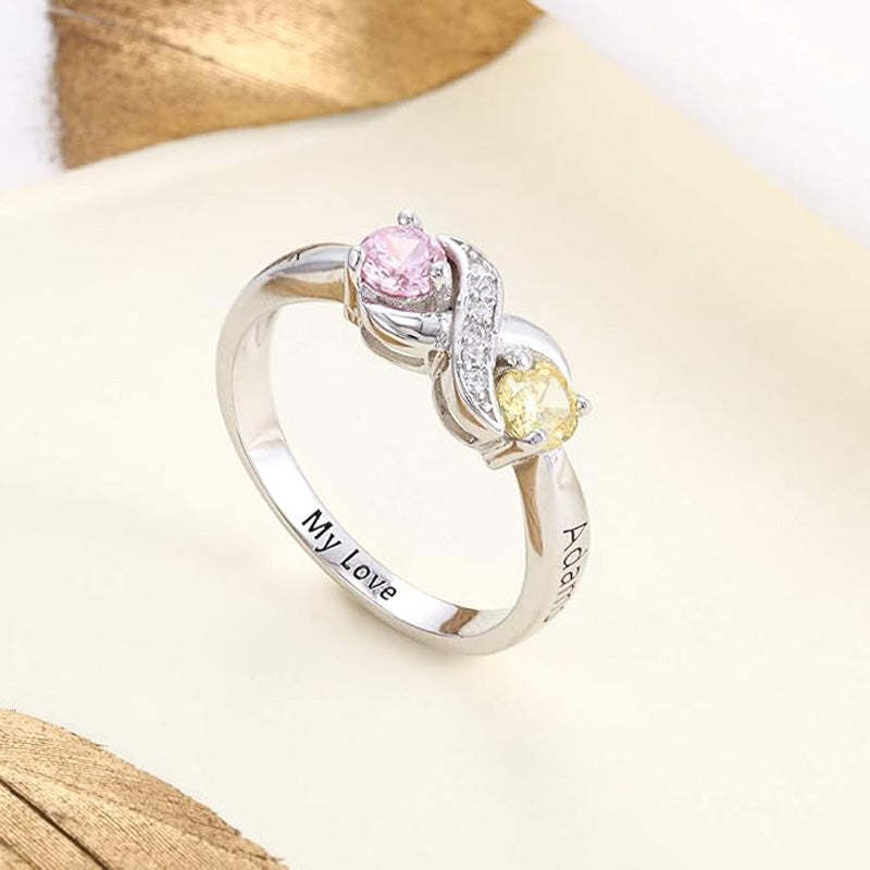 Bague De Naissance Personnalisée Pour Couple Avec Pierre De Naissance Infinie