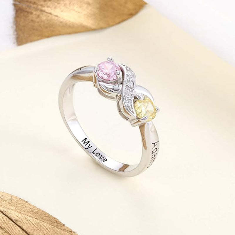 Bague De Naissance Personnalisée Pour Couple Avec Pierre De Naissance Infinie