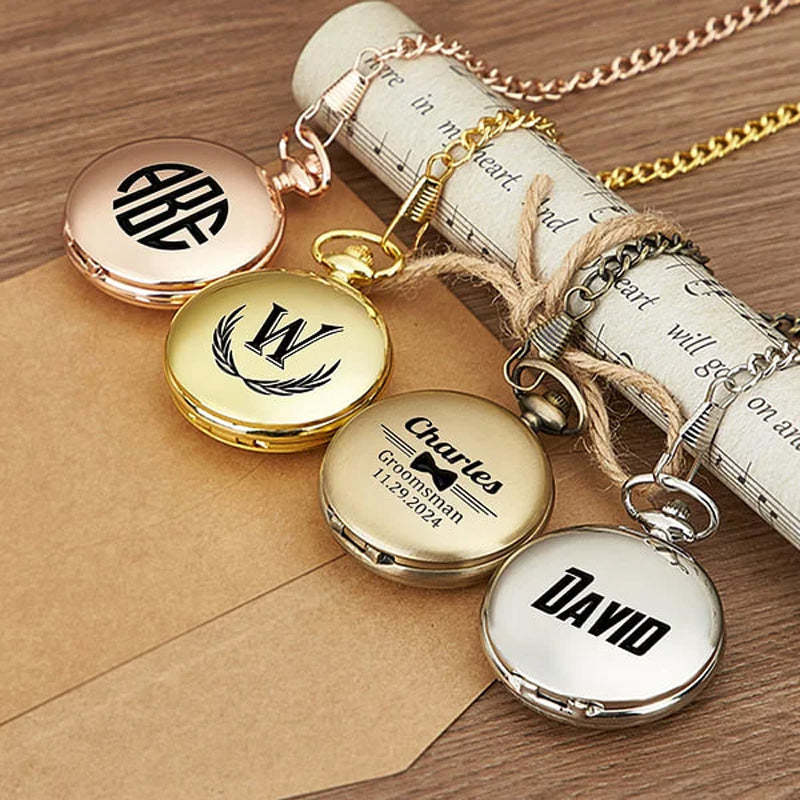 Montre de poche classique avec monogramme gravé personnalisé, cadeau d'anniversaire, de Saint-Valentin, de fête des pères pour homme