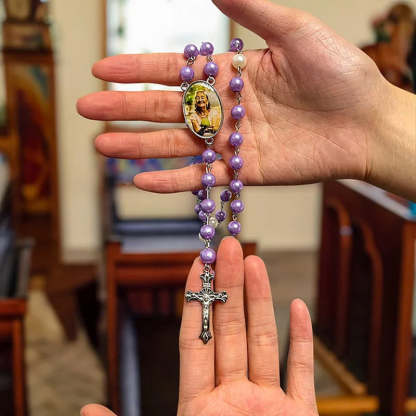 Personalized Multi-Color Rosary Beads Cross Necklace with Photo Memorial Gift for Women