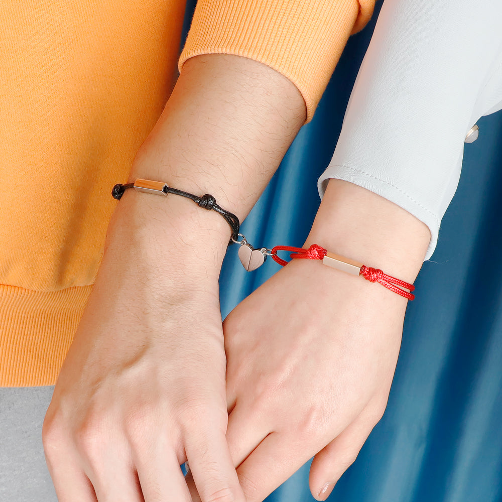 Bracelets de couple tressés assortis personnalisés Noms personnalisés Bracelets magnétiques Cadeaux de Saint-Valentin pour couple