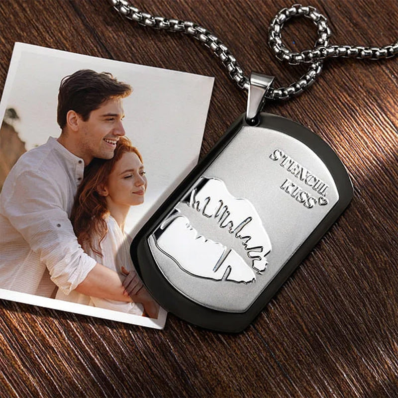 Personalized Engraved Lip Print Kiss Men's Necklace with Name Text Valentine's Day Anniversary Gift for Him