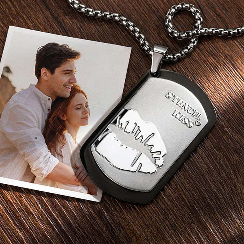 Personalized Engraved Lip Print Kiss Men's Necklace with Name Text Valentine's Day Anniversary Gift for Him