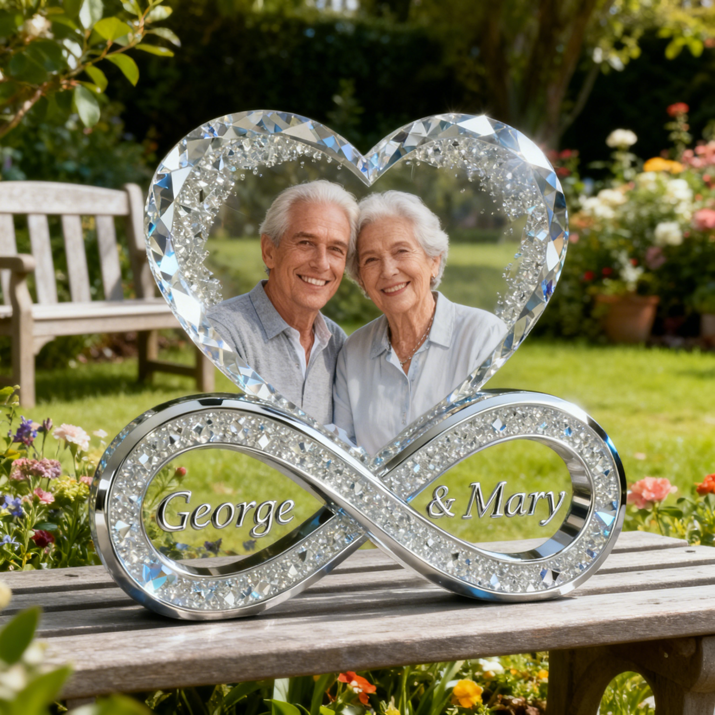 Ornement personnalisé de symbole d'infini de portrait de couples