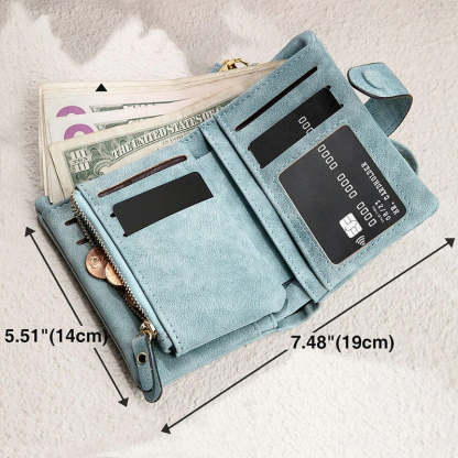 Personalized Name with Heart Design Tri-Fold PU Leather Wristlet Wallet with Card Holder Birthday Christmas Gift for Women