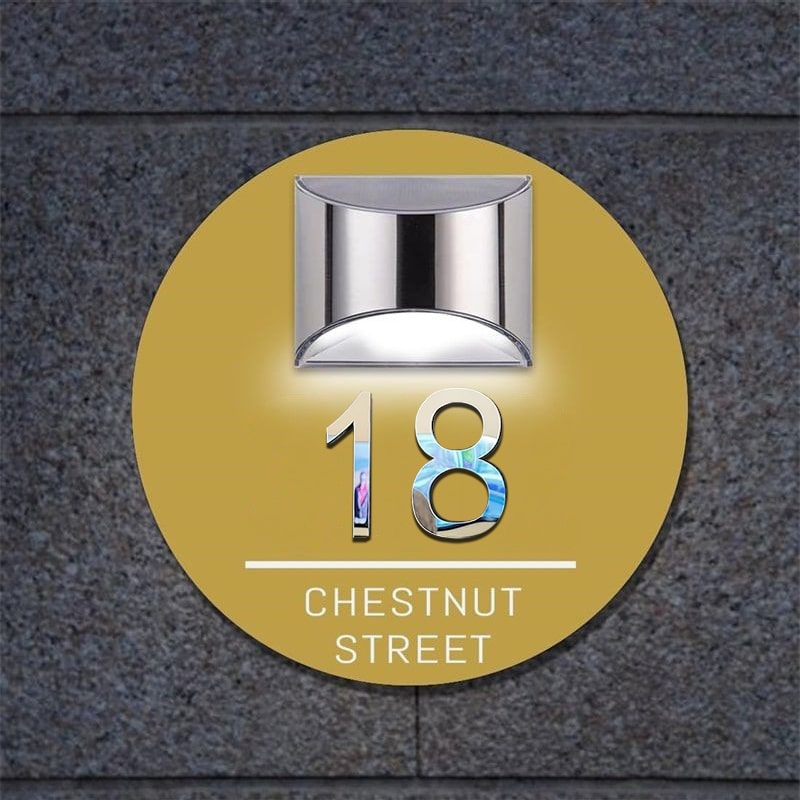 Personalized Round Solar 3D House Sign