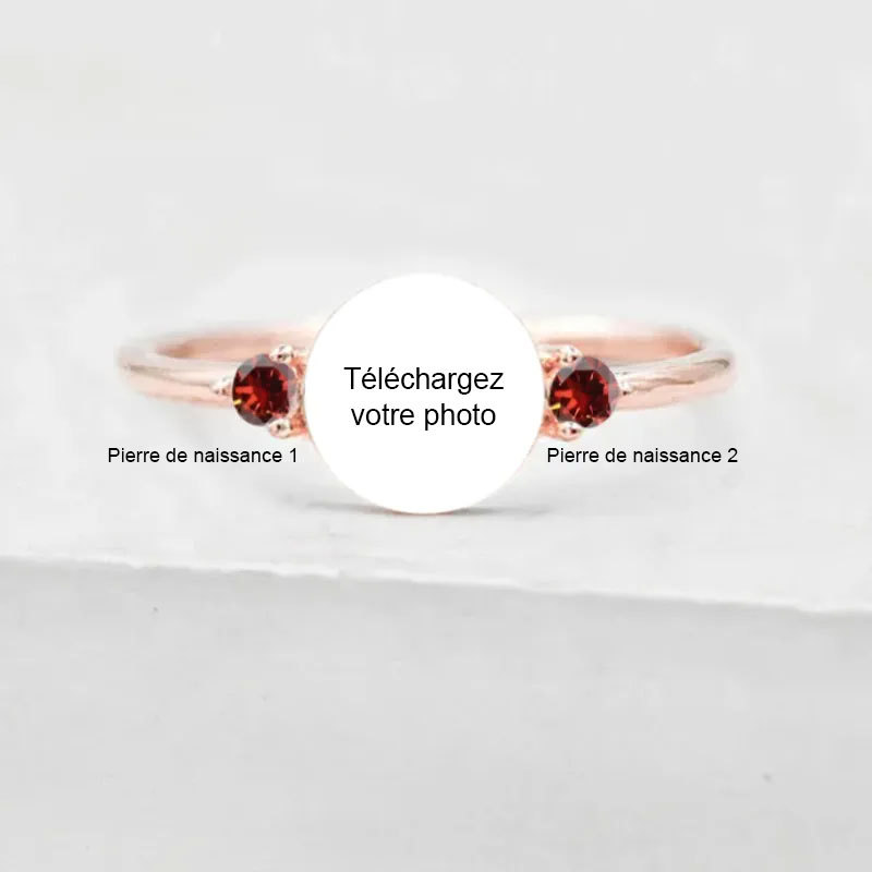 Bague de promesse de couple avec pierres de naissance et photo à télécharger personnalisée