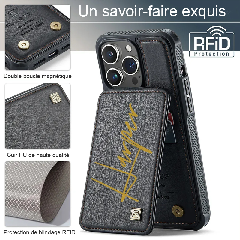 Étui de téléphone portefeuille personnalisé avec porte-cartes Monogram