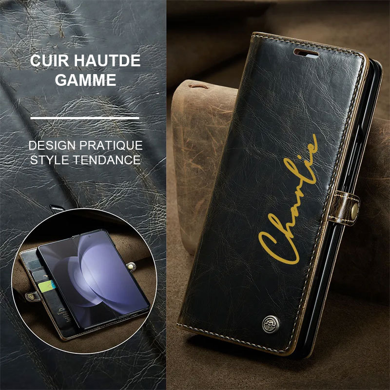 Étui de téléphone portefeuille magnétique avec porte-carte monogramme personnalisé