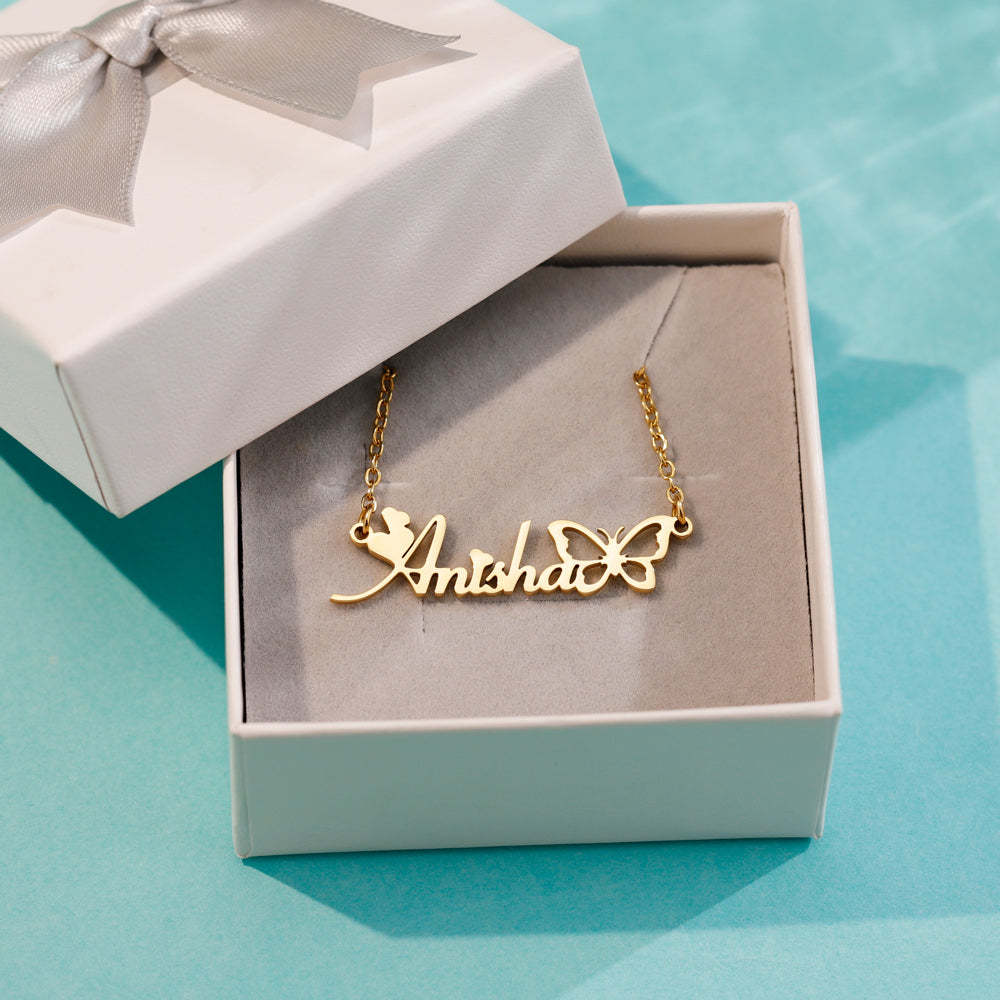 Cadeau de Noël pour fille Collier personnalisé avec nom de papillon creux