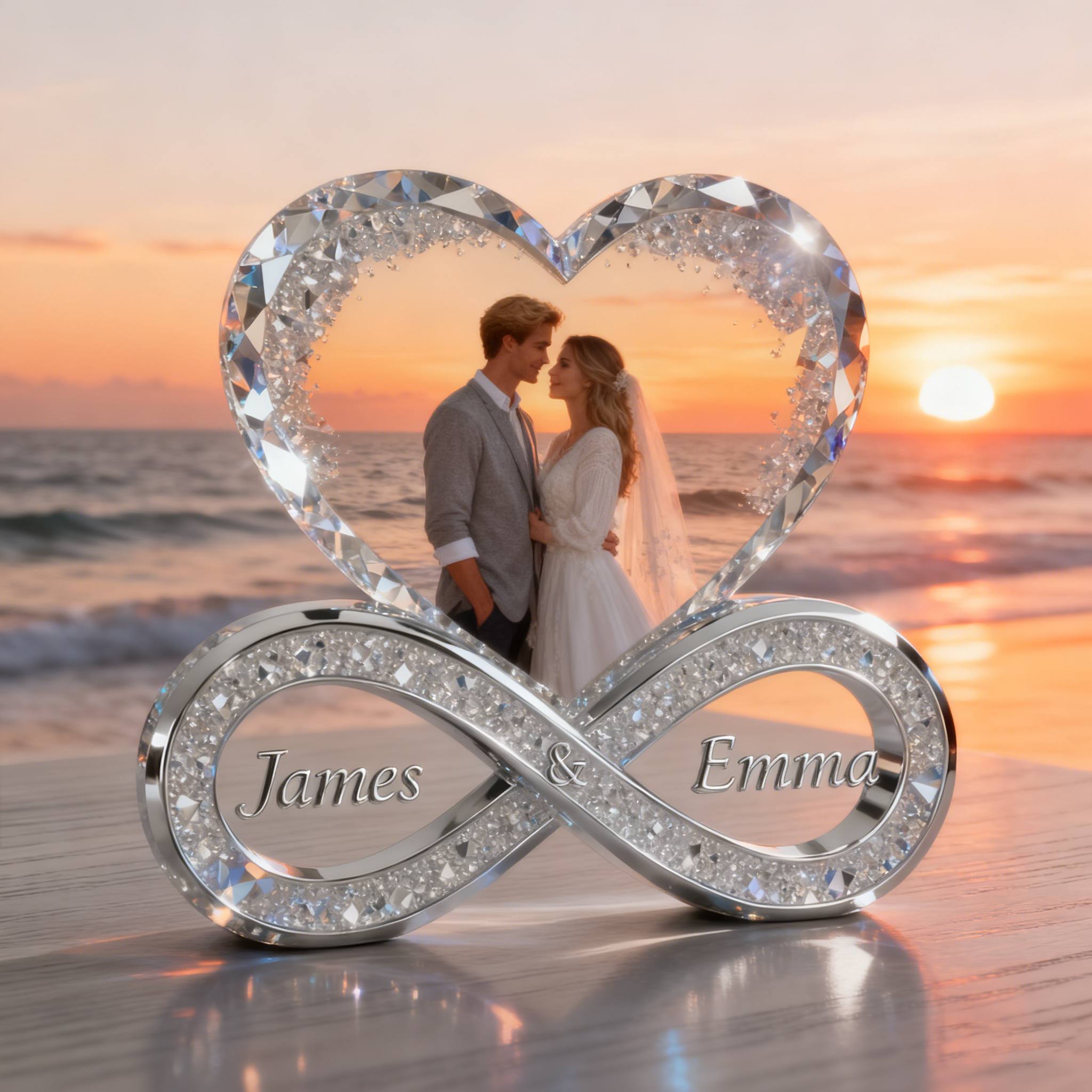 Ornement personnalisé de symbole d'infini de portrait de couples