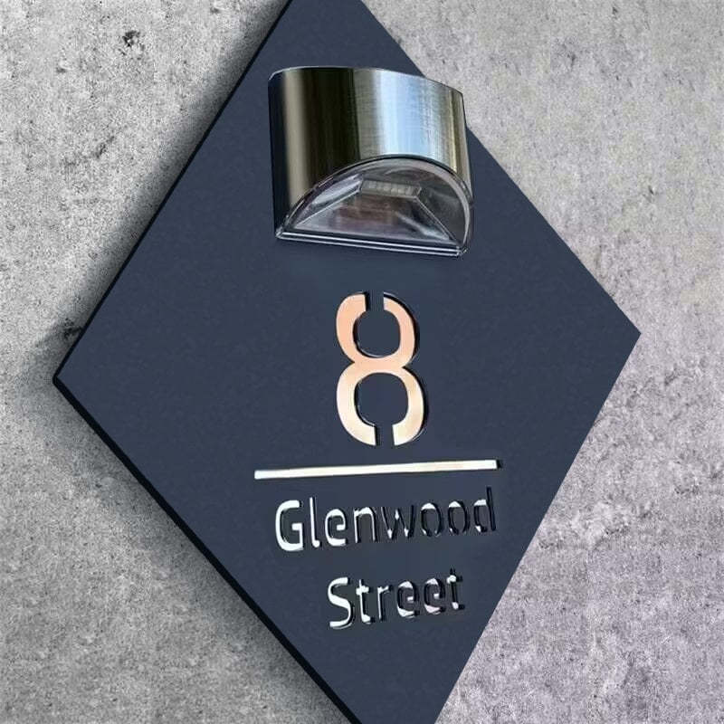 Personalized Diamond-Shaped Solar Light Laser Cutting House Plate