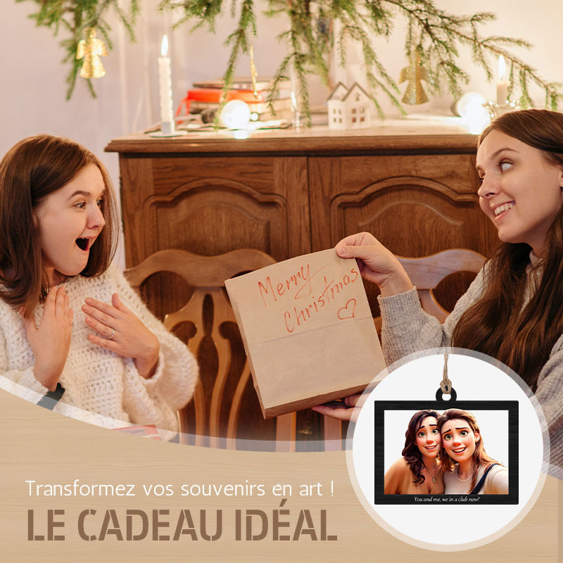 Pendentif en bois photo personnalisé de style dessin animé 3D