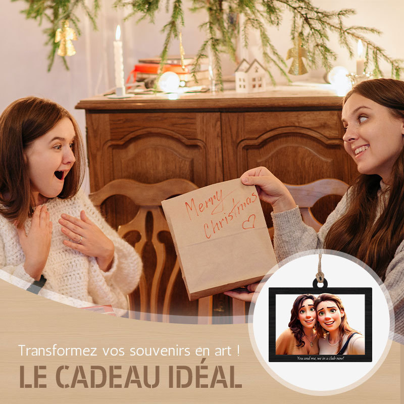 Pendentif en bois photo personnalisé de style dessin animé 3D