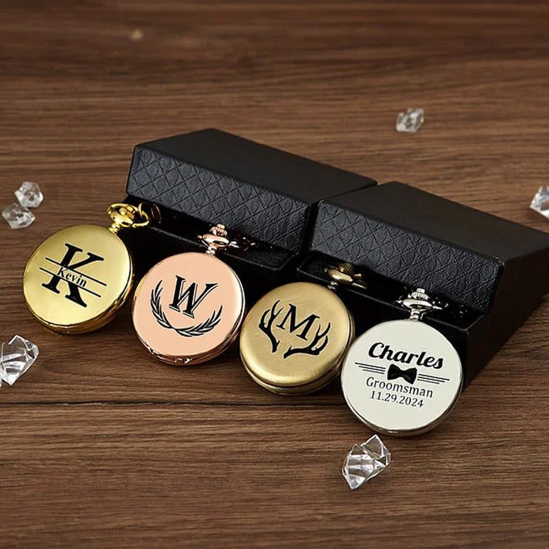 Montre de poche classique avec monogramme gravé personnalisé, cadeau d'anniversaire, de Saint-Valentin, de fête des pères pour homme