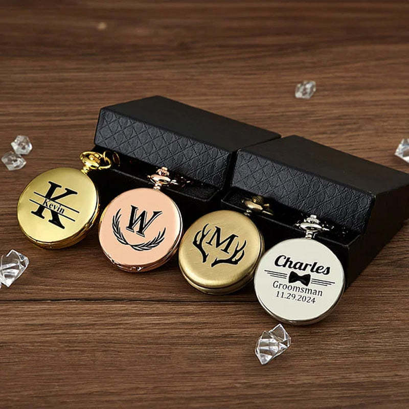 Montre de poche classique avec monogramme gravé personnalisé, cadeau d'anniversaire, de Saint-Valentin, de fête des pères pour homme