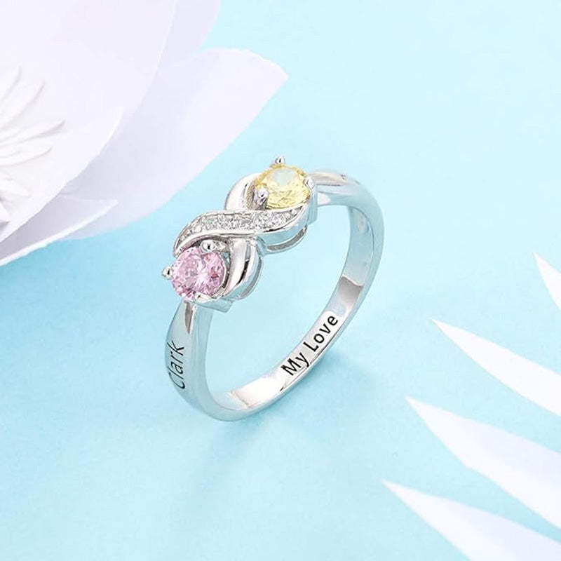 Bague De Naissance Personnalisée Pour Couple Avec Pierre De Naissance Infinie