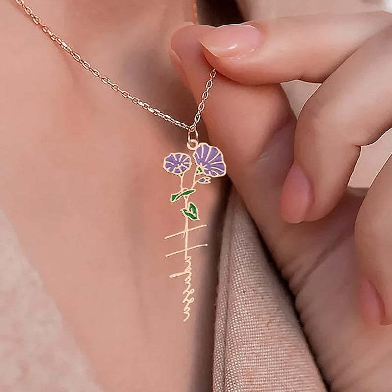 Personalized Name And Birthday Flower Necklace