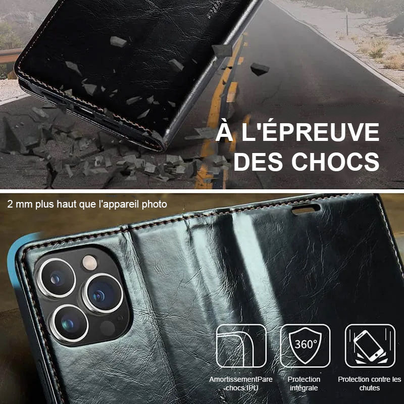 Étui de téléphone portefeuille magnétique avec porte-carte monogramme personnalisé