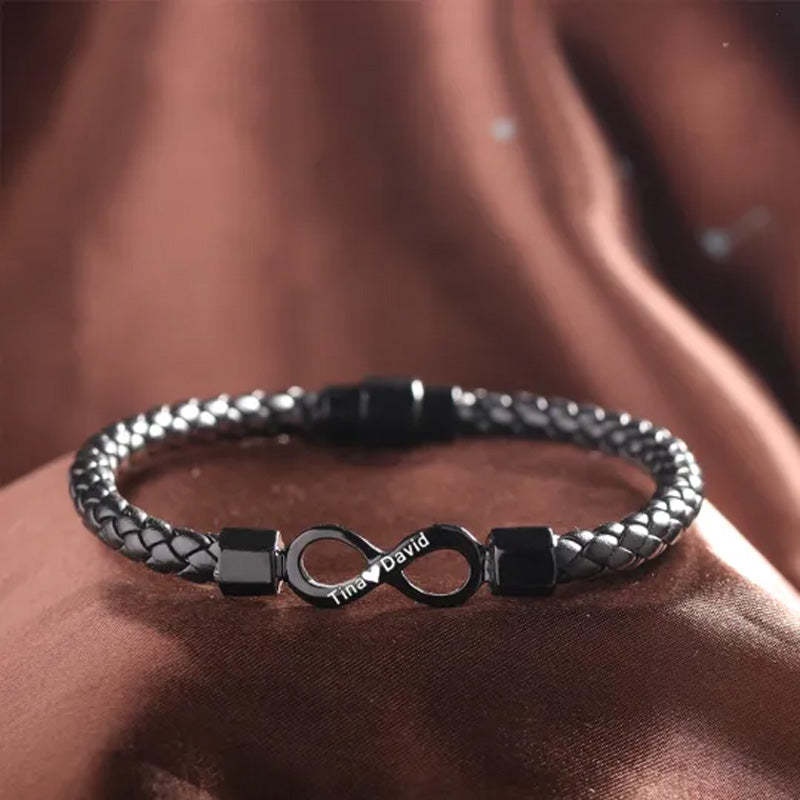 To My Man, Personalized Dual Name Infinity Leather Bracelet