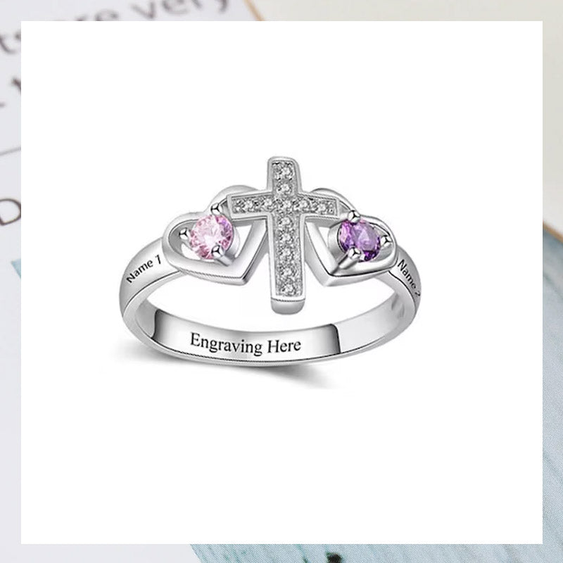 Bague en argent sterling avec nom personnalisé, pierre de naissance, p