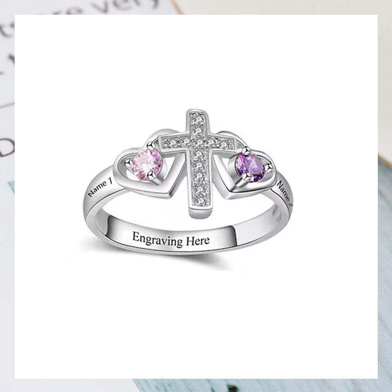 Bague en argent sterling avec nom personnalisé, pierre de naissance, p