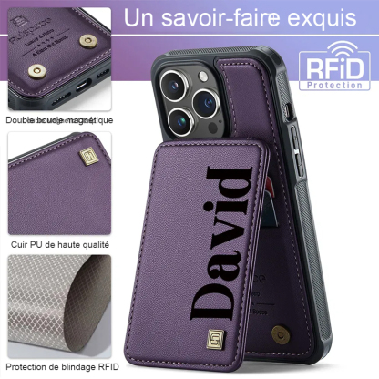 Étui de téléphone portefeuille personnalisé avec porte-cartes Monogram