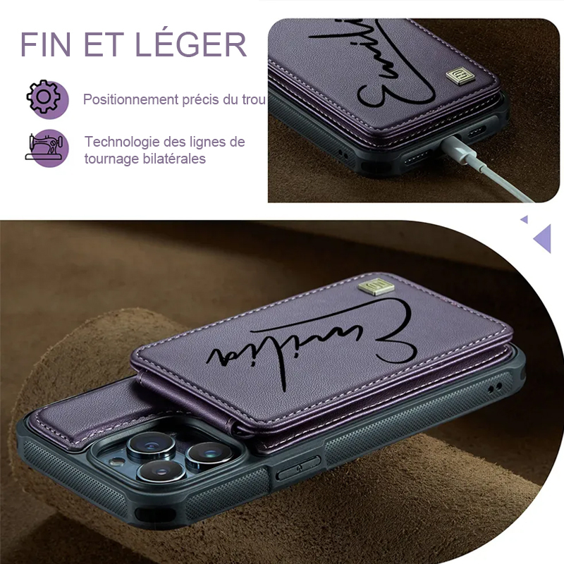 Étui de téléphone portefeuille personnalisé avec porte-cartes Monogram