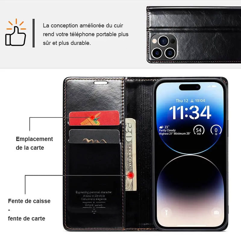 Étui de téléphone portefeuille magnétique avec porte-carte monogramme personnalisé
