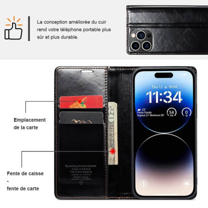 Étui de téléphone portefeuille magnétique avec porte-carte monogramme personnalisé