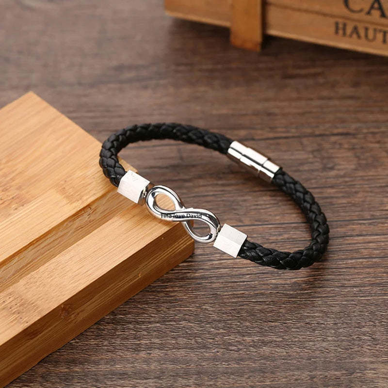 To My Man, Personalized Dual Name Infinity Leather Bracelet